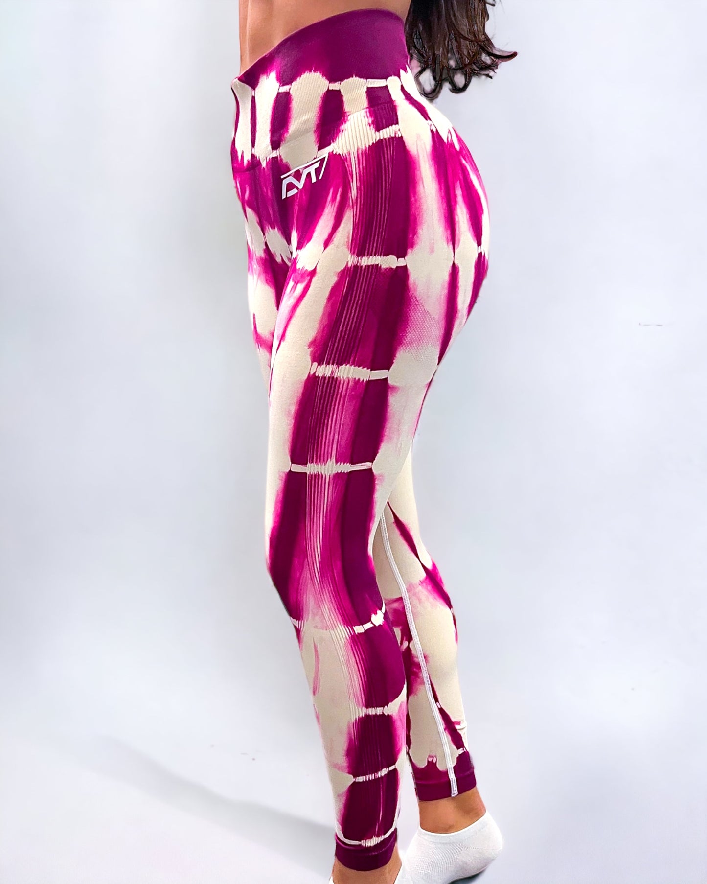 White and Red Wine Tye Dye Leggings